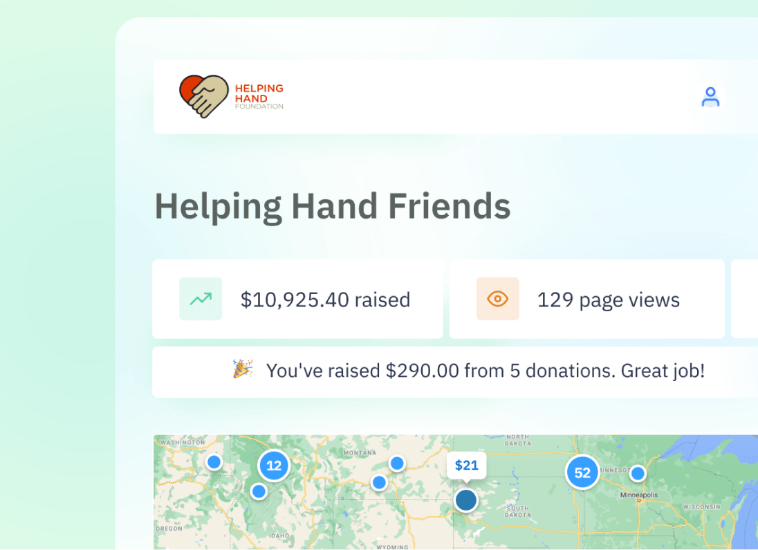 A dashboard for supporters to manage their fundraisers